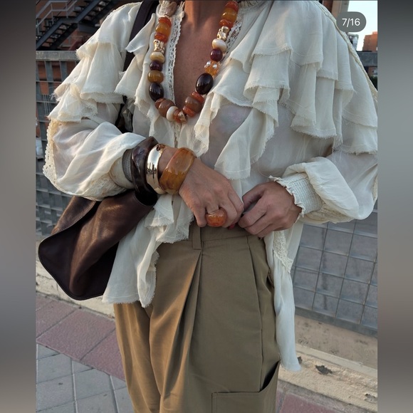 ZARA ZW COLLECTION LACE RUFFLE BLOUSE - Picture 7 of 16